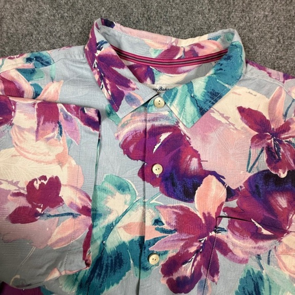 Tommy Bahama Mens XL Silk Floral Orchid Camp Shirt Blue Purple ST326423